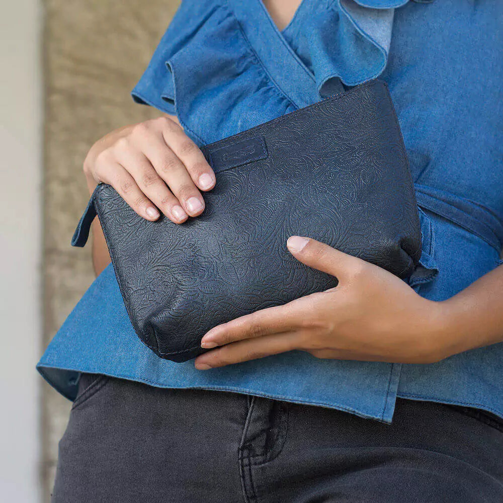 Tooled Leather Large Zippered Pouch by Mission Mercantile Leather Goods