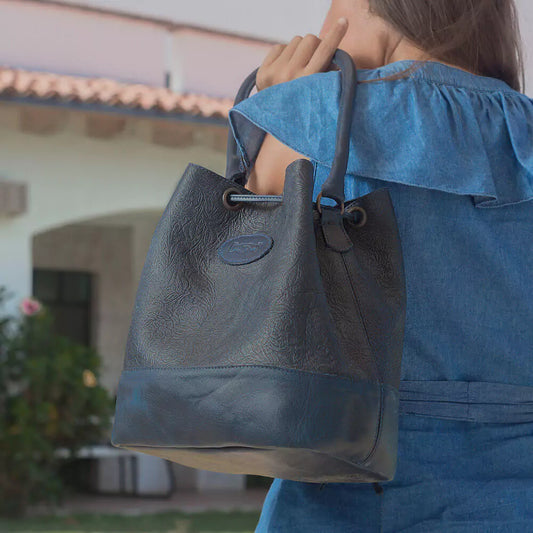 Tooled Leather Bucket Bag by Mission Mercantile Leather Goods