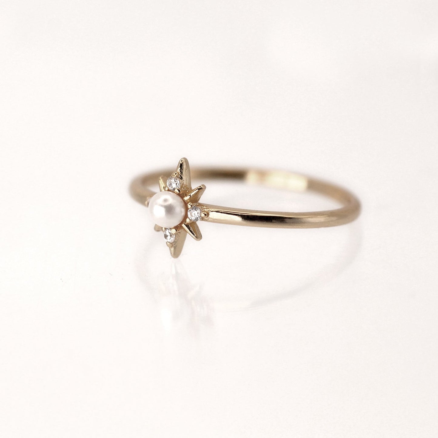 14k Northern Star Akoya Pearl with Diamond Gold Ring by VicStoneNYC Fine Jewelry