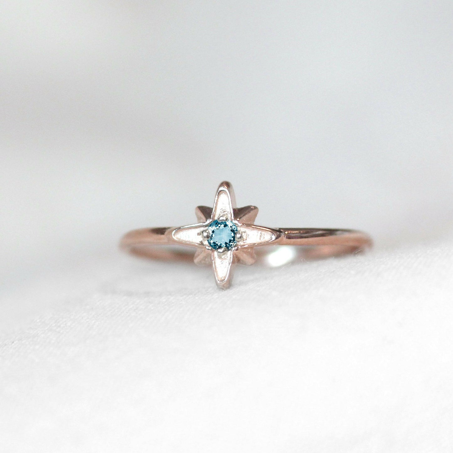 14k North Star March Birthstone Ring by VicStoneNYC Fine Jewelry