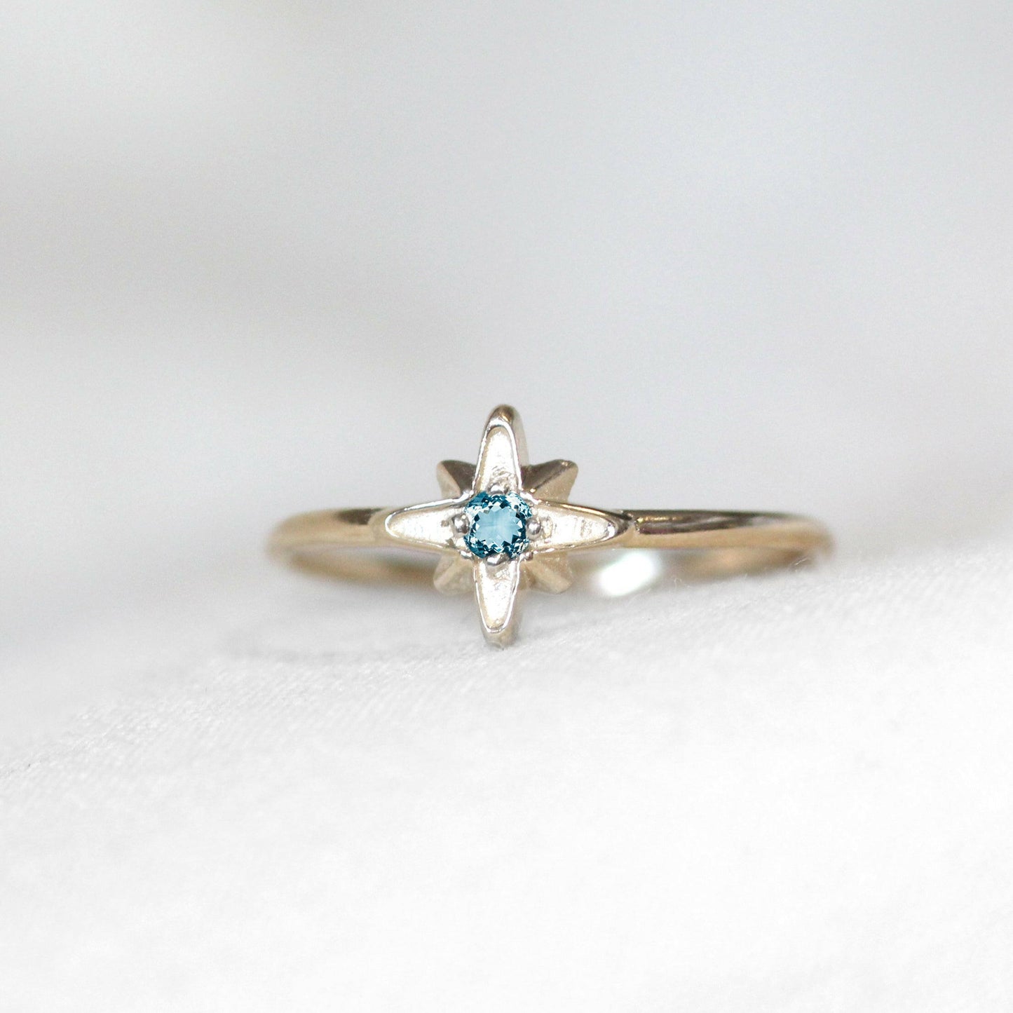 14k North Star March Birthstone Ring by VicStoneNYC Fine Jewelry