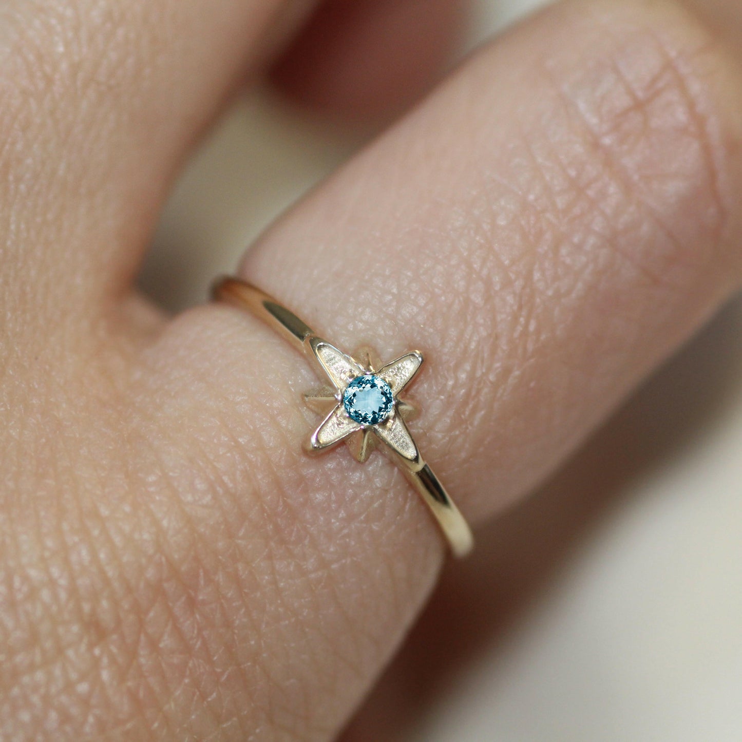 14k North Star March Birthstone Ring by VicStoneNYC Fine Jewelry