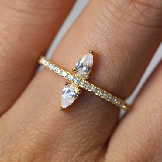 14k Pear cut Diamonds & Brilliant cut Diamond Ring by VicStoneNYC Fine Jewelry