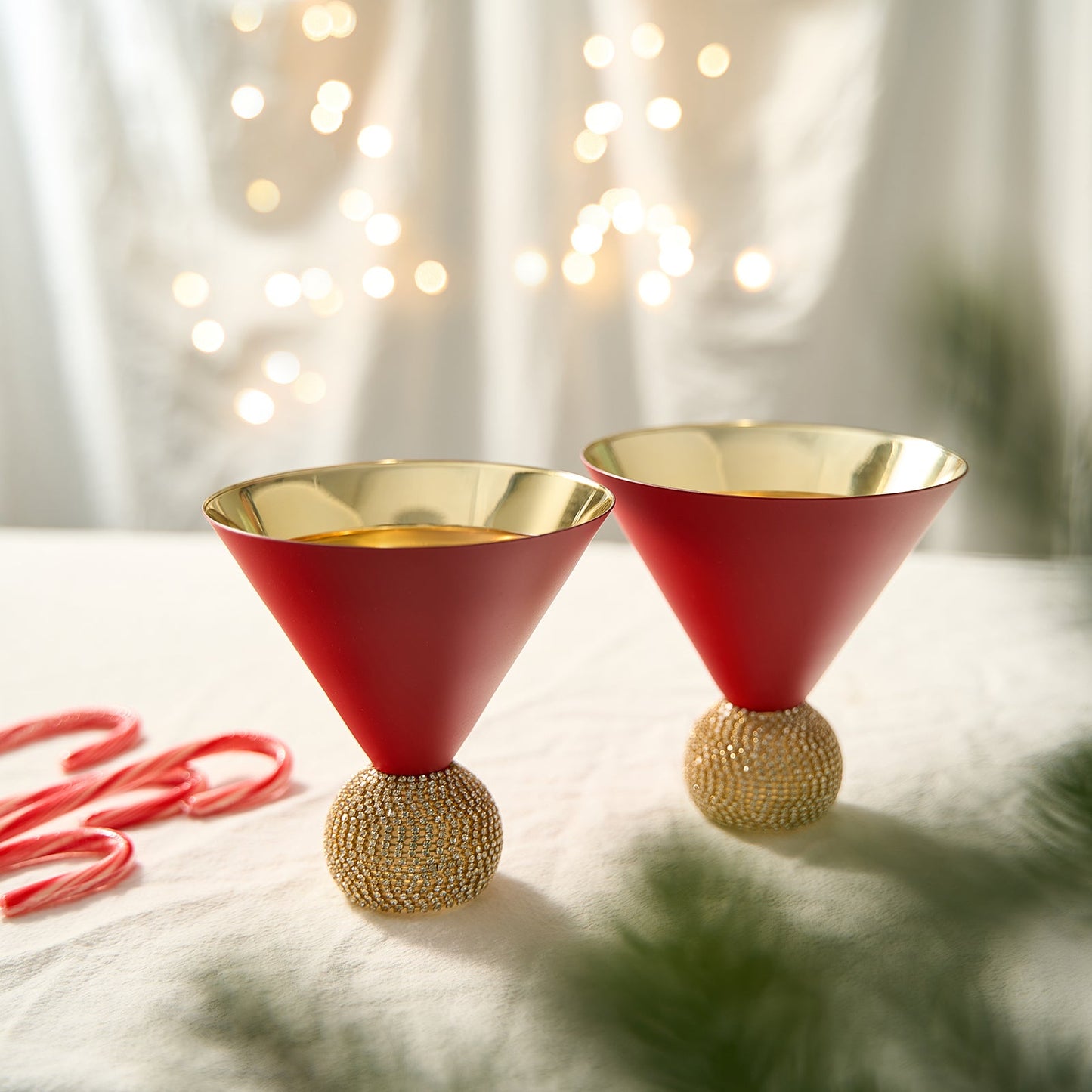 Studded Matte Red  Martini Glasses Set of 2-10.5 oz