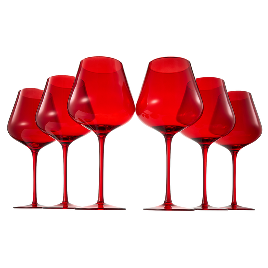 Red Colored Christmas Crystal Wine Glass Set of 6- 20 oz