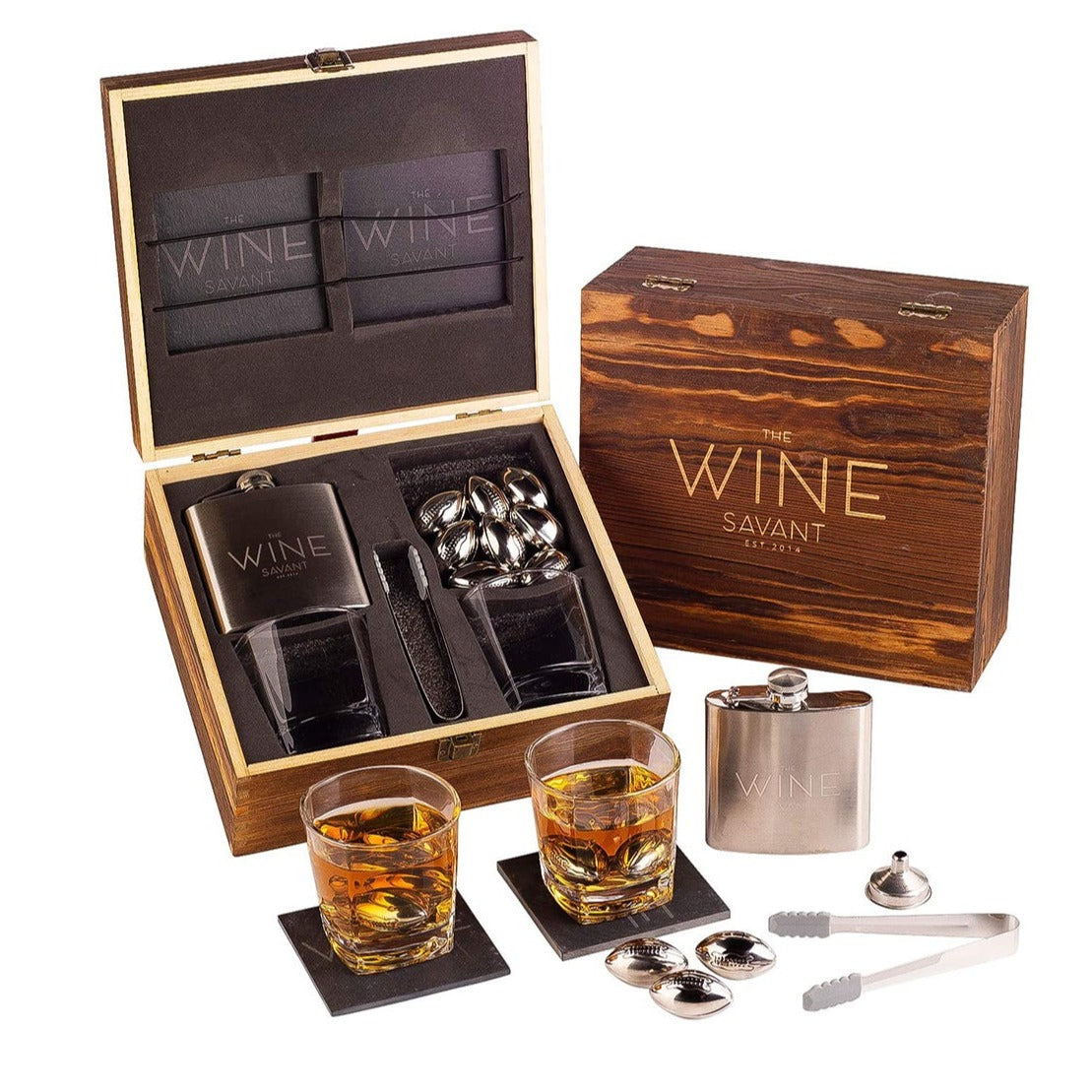 Whiskey Glasses And Football Chilling Stones Gift Set