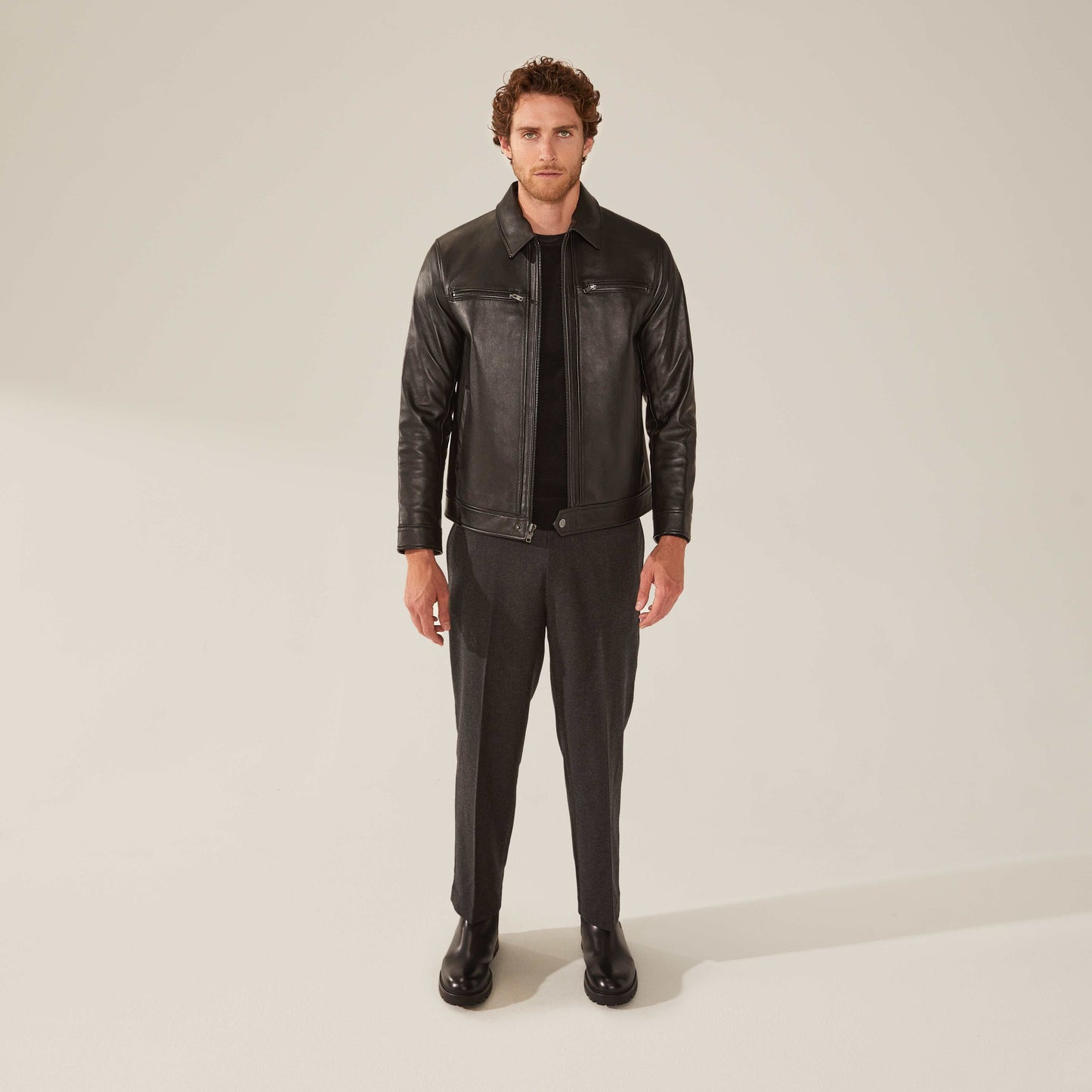 Santino Collared Zip Lambskin Leather Jacket by Italic