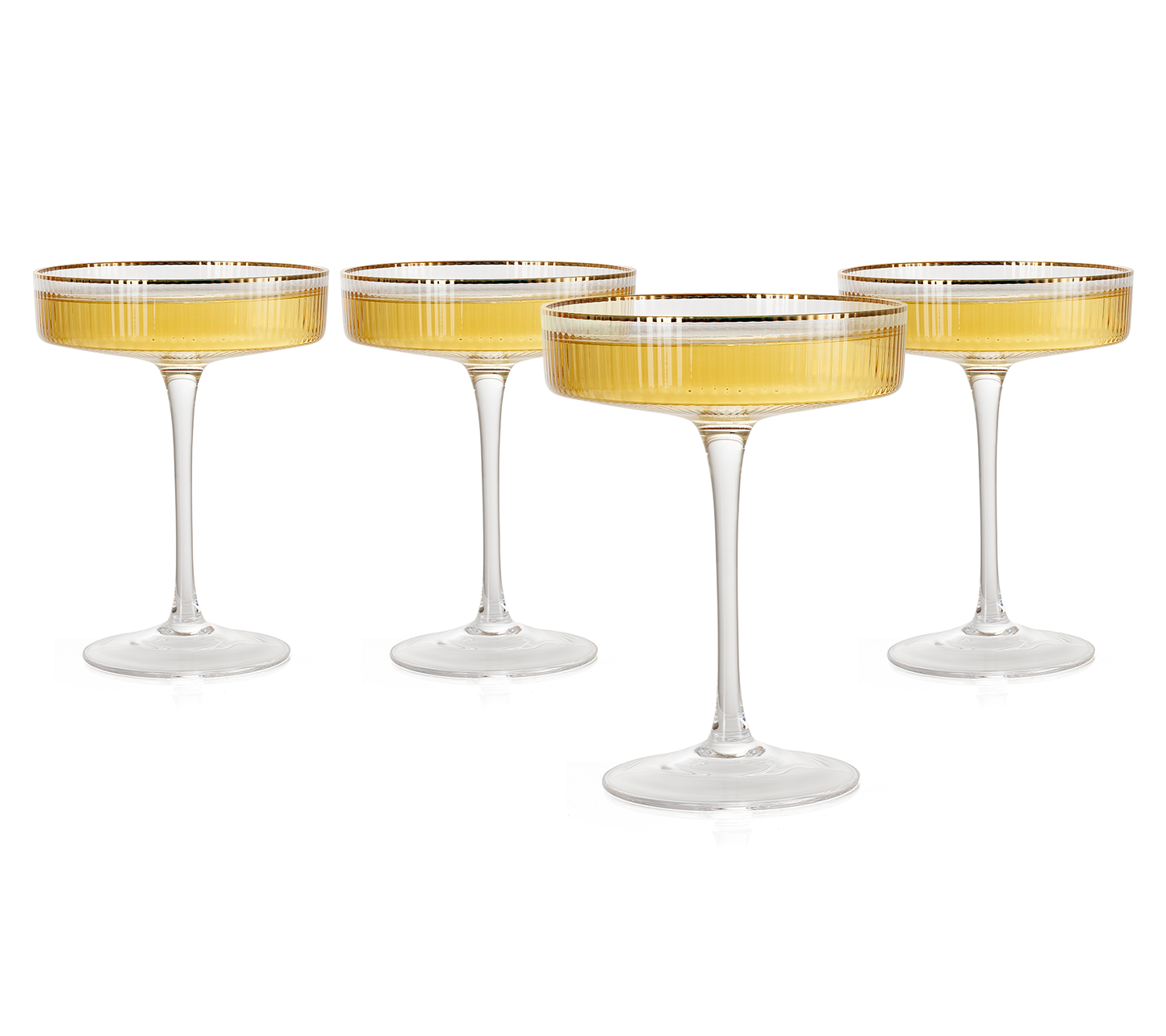 Ribbed Coupe Cocktail Glasses With Gold Rim- Set Of 4- 8 oz