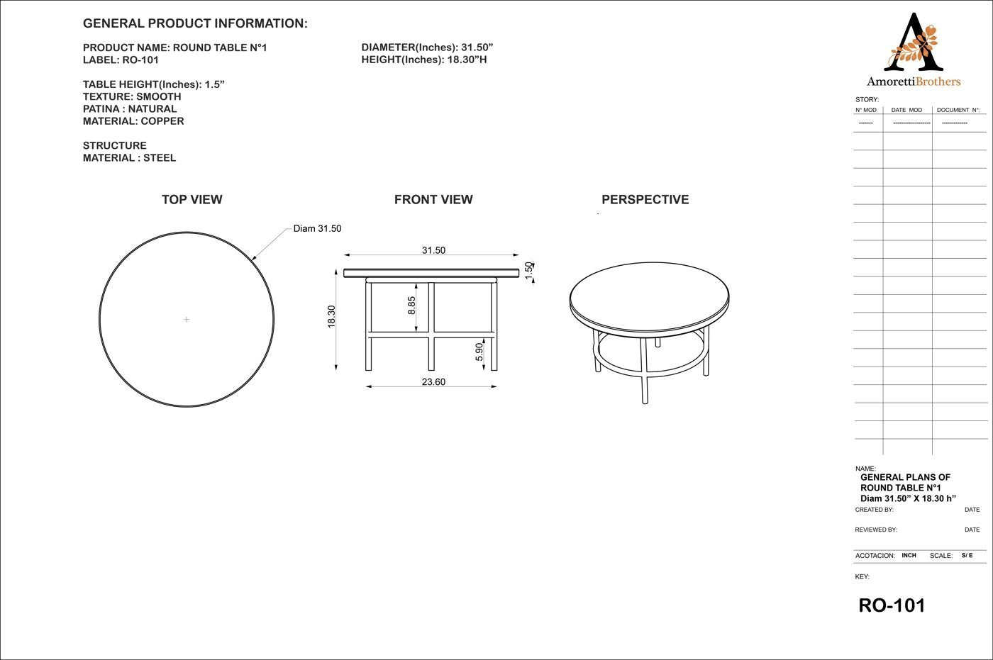 Round Copper Table 31.5" (custom) by Copper Kitchen Store