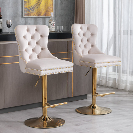 Set of 2 Thick Golden Swivel Velvet Barstools by Blak Hom
