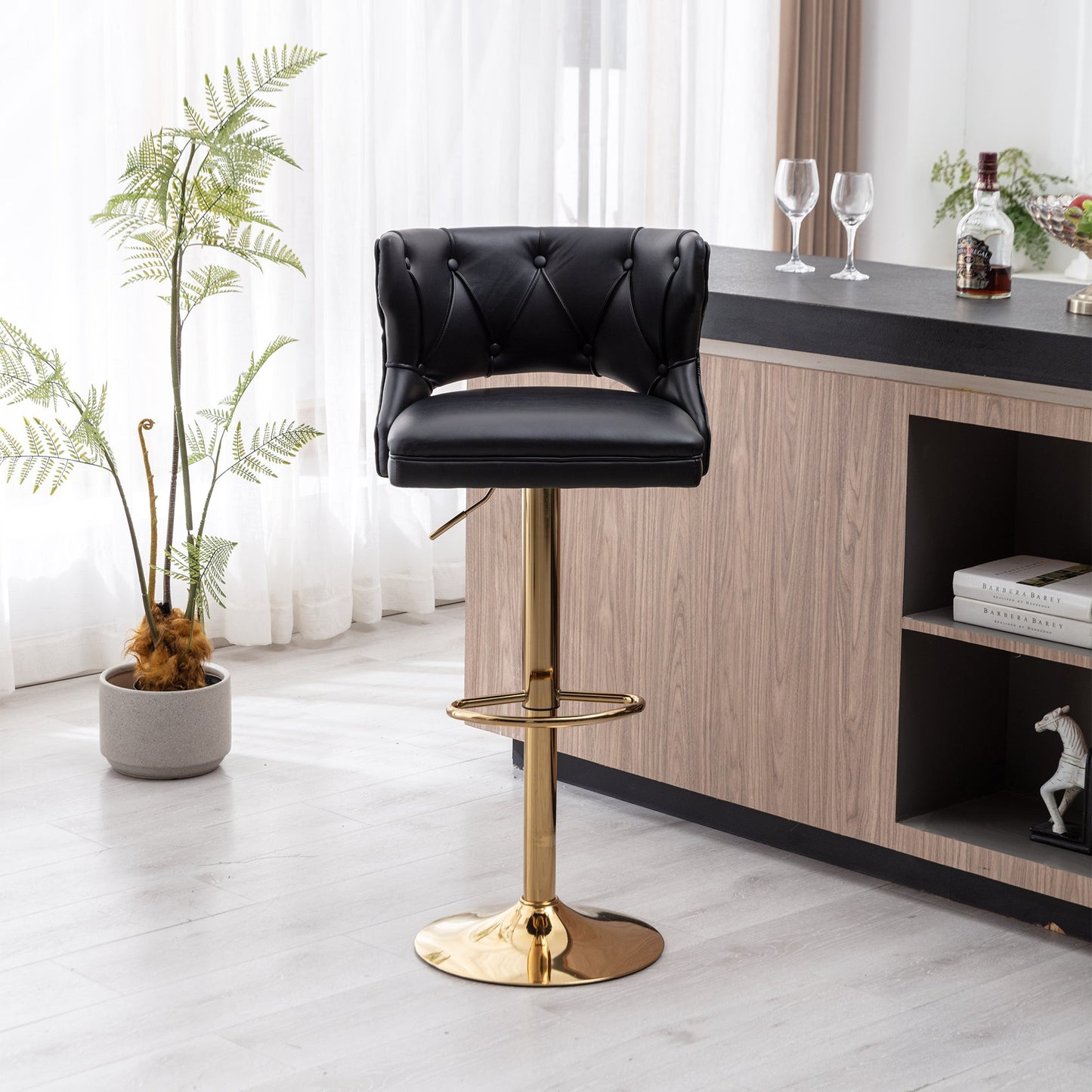 Set of 2 Modern Fashionable Velvet Bar Stools With Back and Footrest by Blak Hom