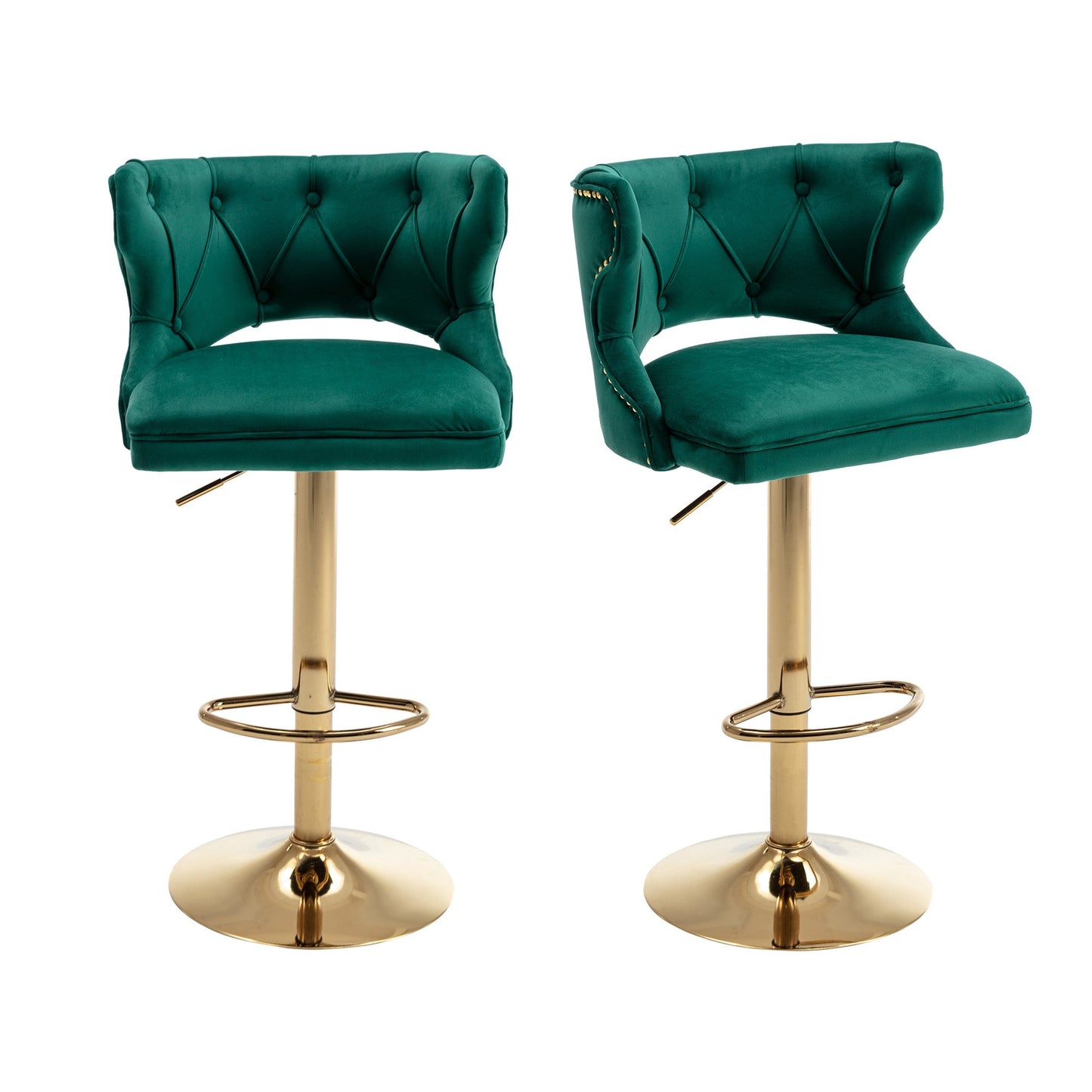 Set of 2 Modern Fashionable Velvet Bar Stools With Back and Footrest by Blak Hom