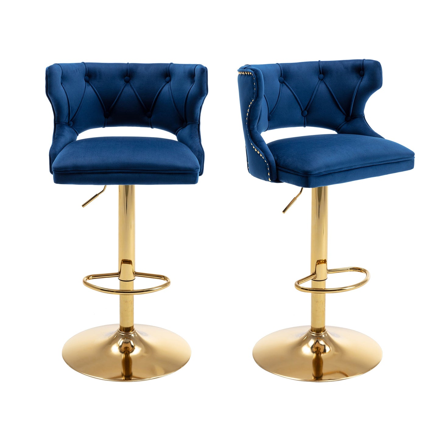 Set of 2 Modern Fashionable Velvet Bar Stools With Back and Footrest by Blak Hom