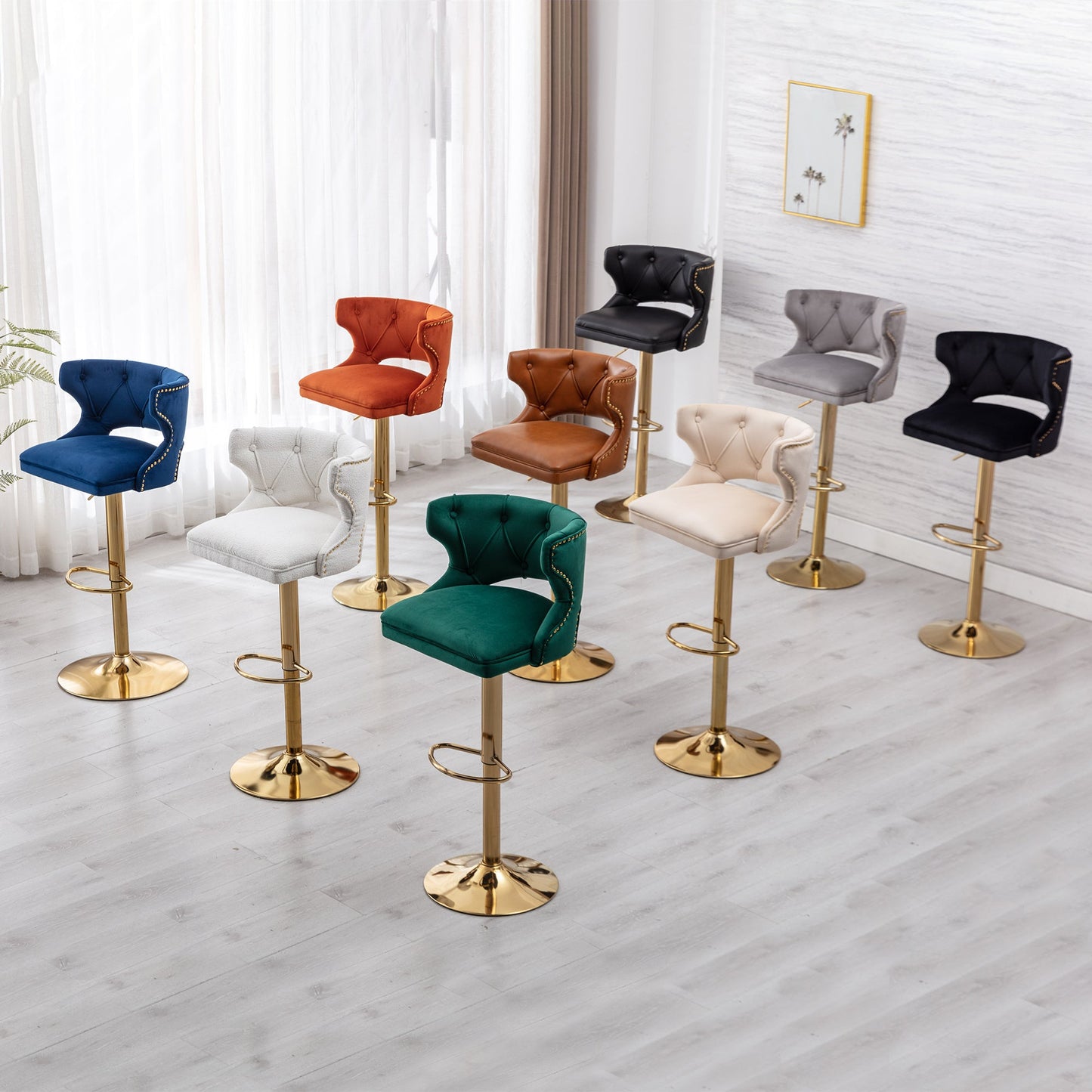 Set of 2 Modern Fashionable Velvet Bar Stools With Back and Footrest by Blak Hom