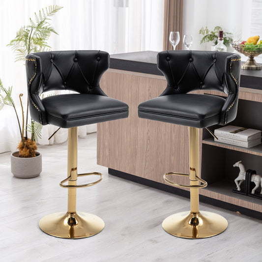 Set of 2 Modern Fashionable Velvet Bar Stools With Back and Footrest by Blak Hom