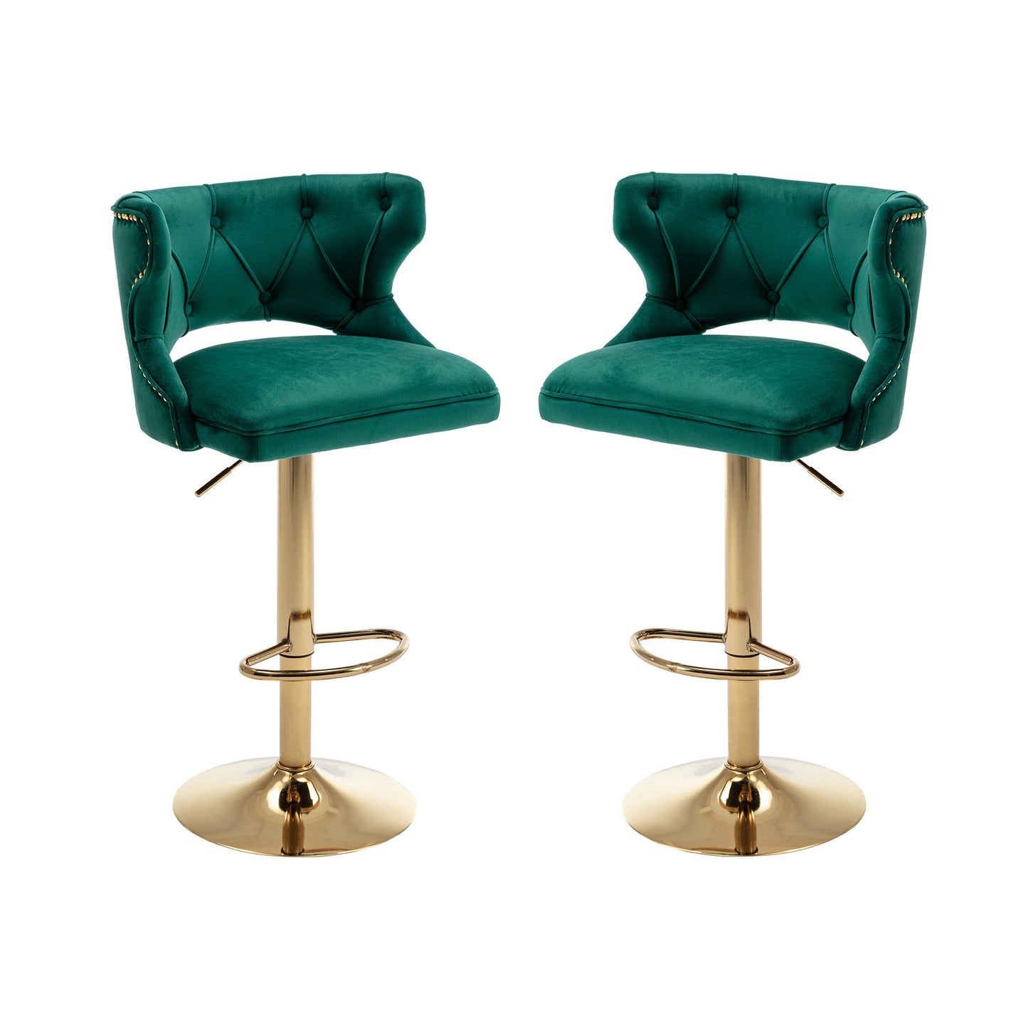 Set of 2 Modern Fashionable Velvet Bar Stools With Back and Footrest by Blak Hom