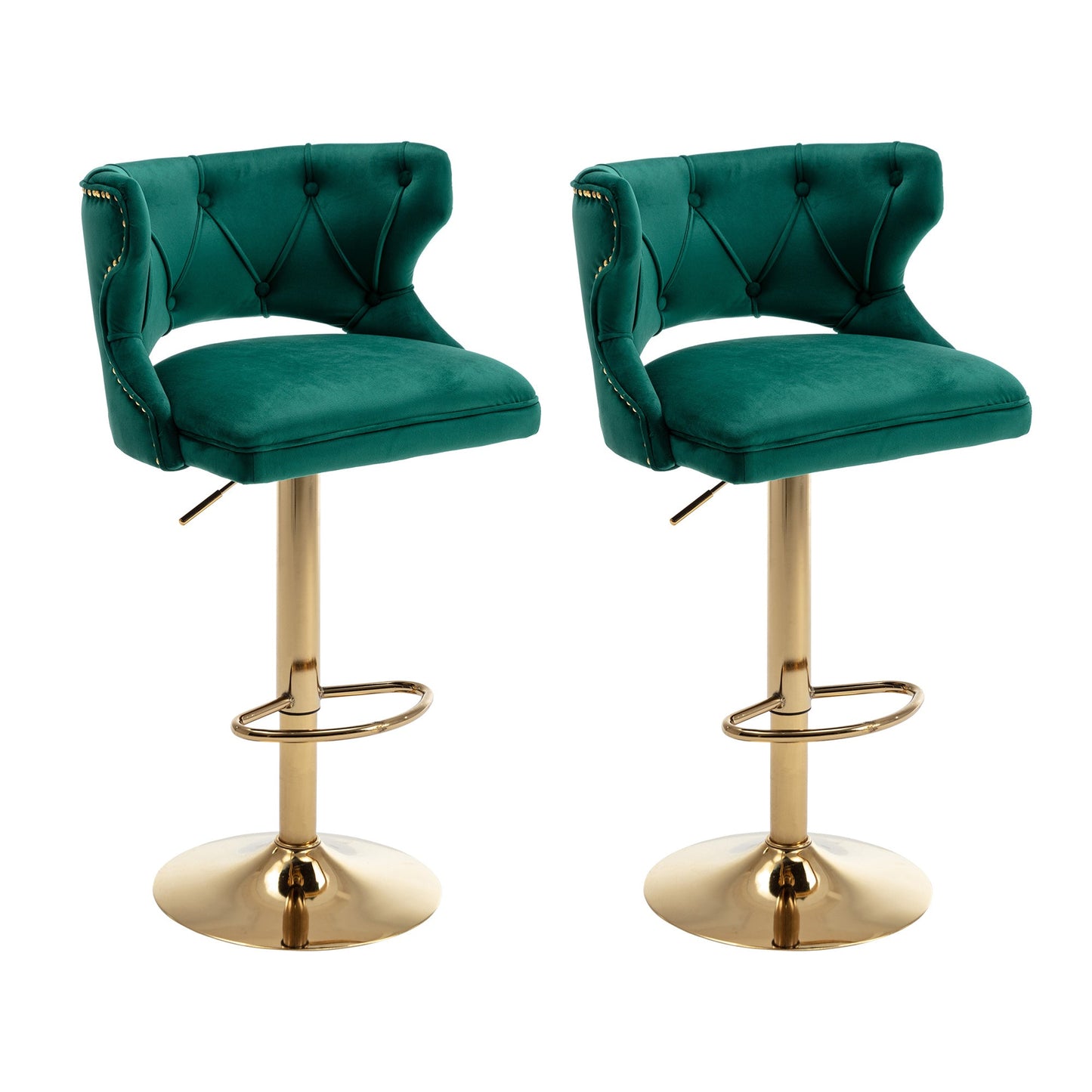 Set of 2 Modern Fashionable Velvet Bar Stools With Back and Footrest by Blak Hom