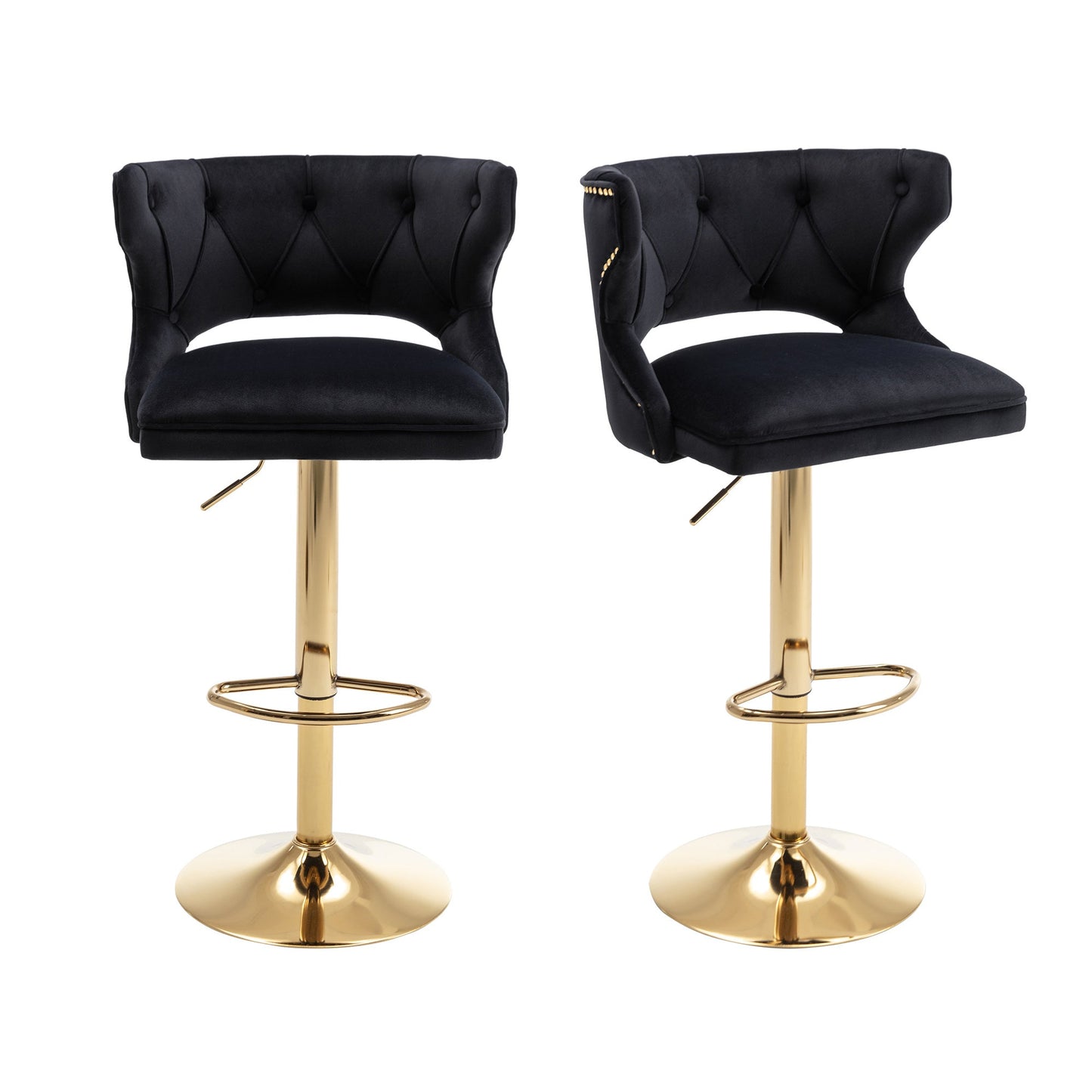 Set of 2 Modern Fashionable Velvet Bar Stools With Back and Footrest by Blak Hom