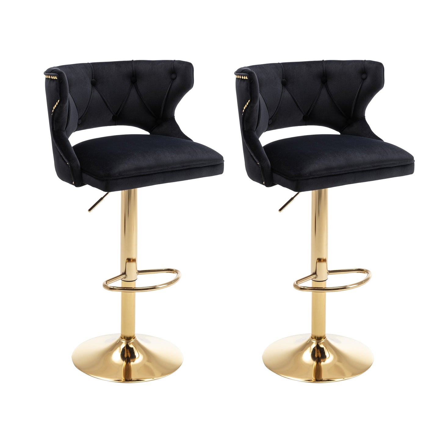 Set of 2 Modern Fashionable Velvet Bar Stools With Back and Footrest by Blak Hom