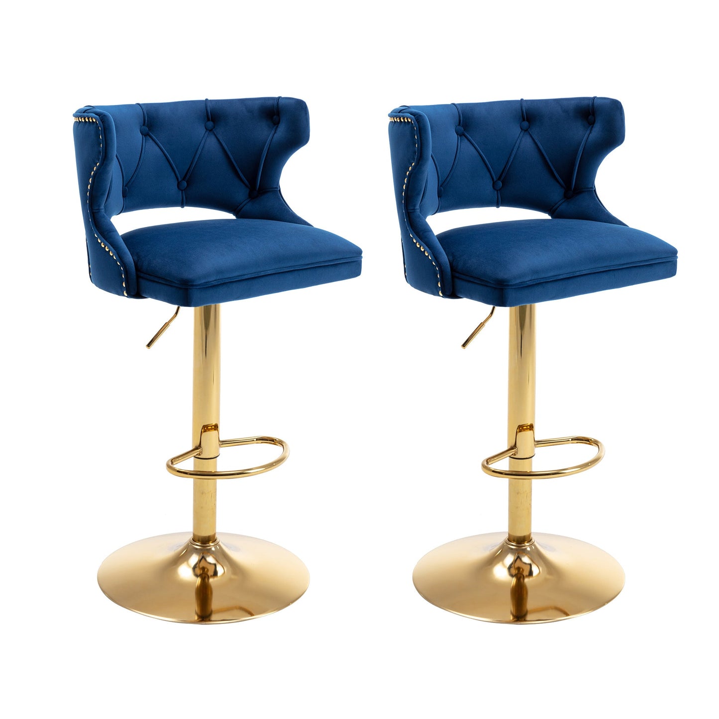 Set of 2 Modern Fashionable Velvet Bar Stools With Back and Footrest by Blak Hom