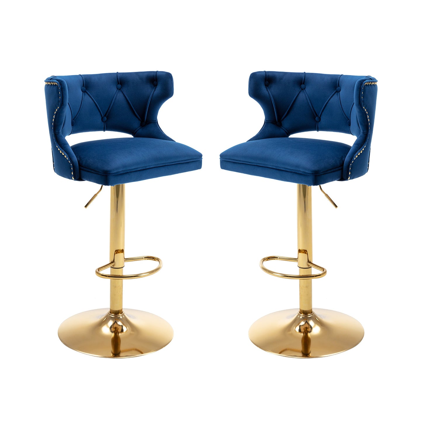 Set of 2 Modern Fashionable Velvet Bar Stools With Back and Footrest by Blak Hom