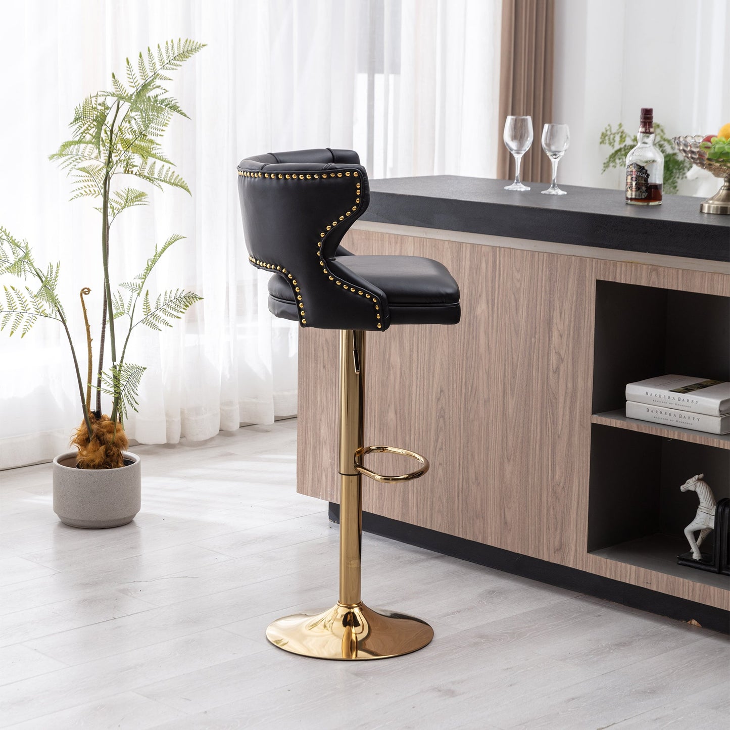 Set of 2 Modern Fashionable Velvet Bar Stools With Back and Footrest by Blak Hom