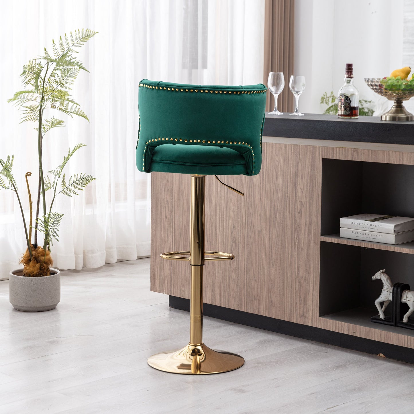 Set of 2 Modern Fashionable Velvet Bar Stools With Back and Footrest by Blak Hom