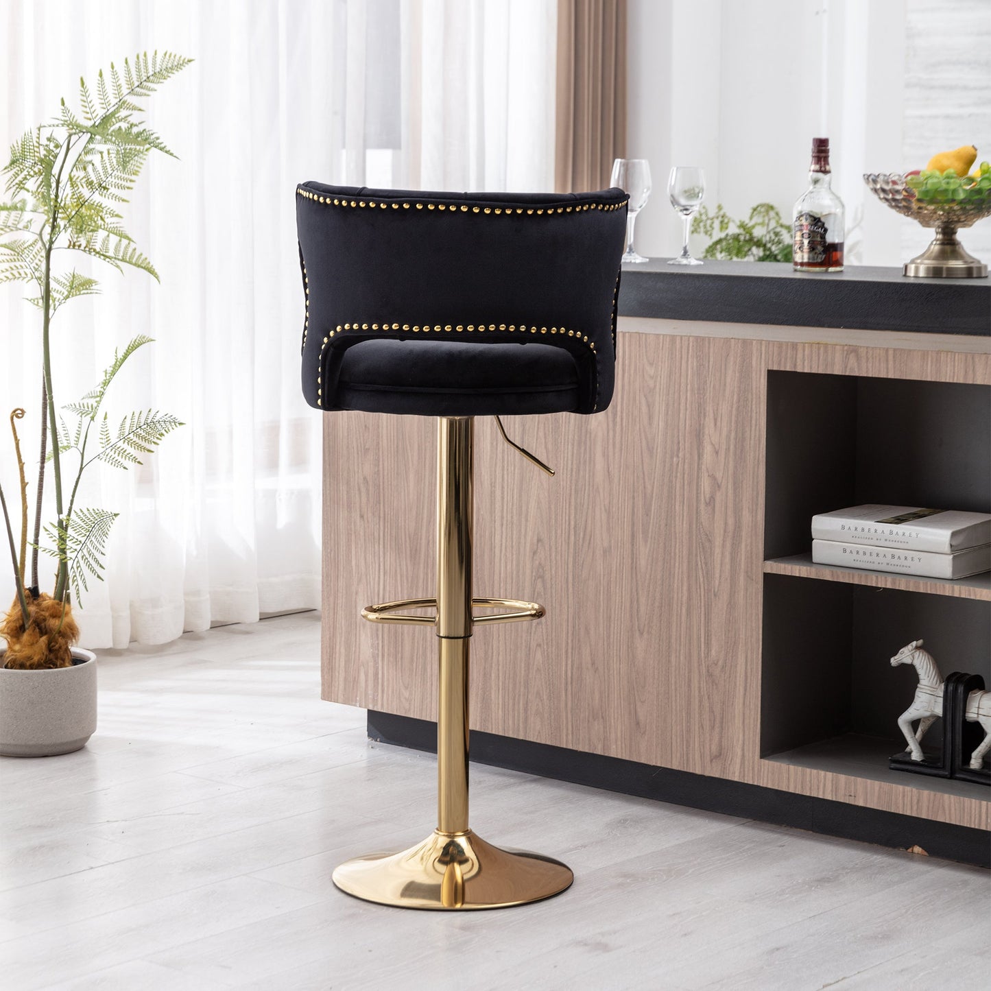 Set of 2 Modern Fashionable Velvet Bar Stools With Back and Footrest by Blak Hom