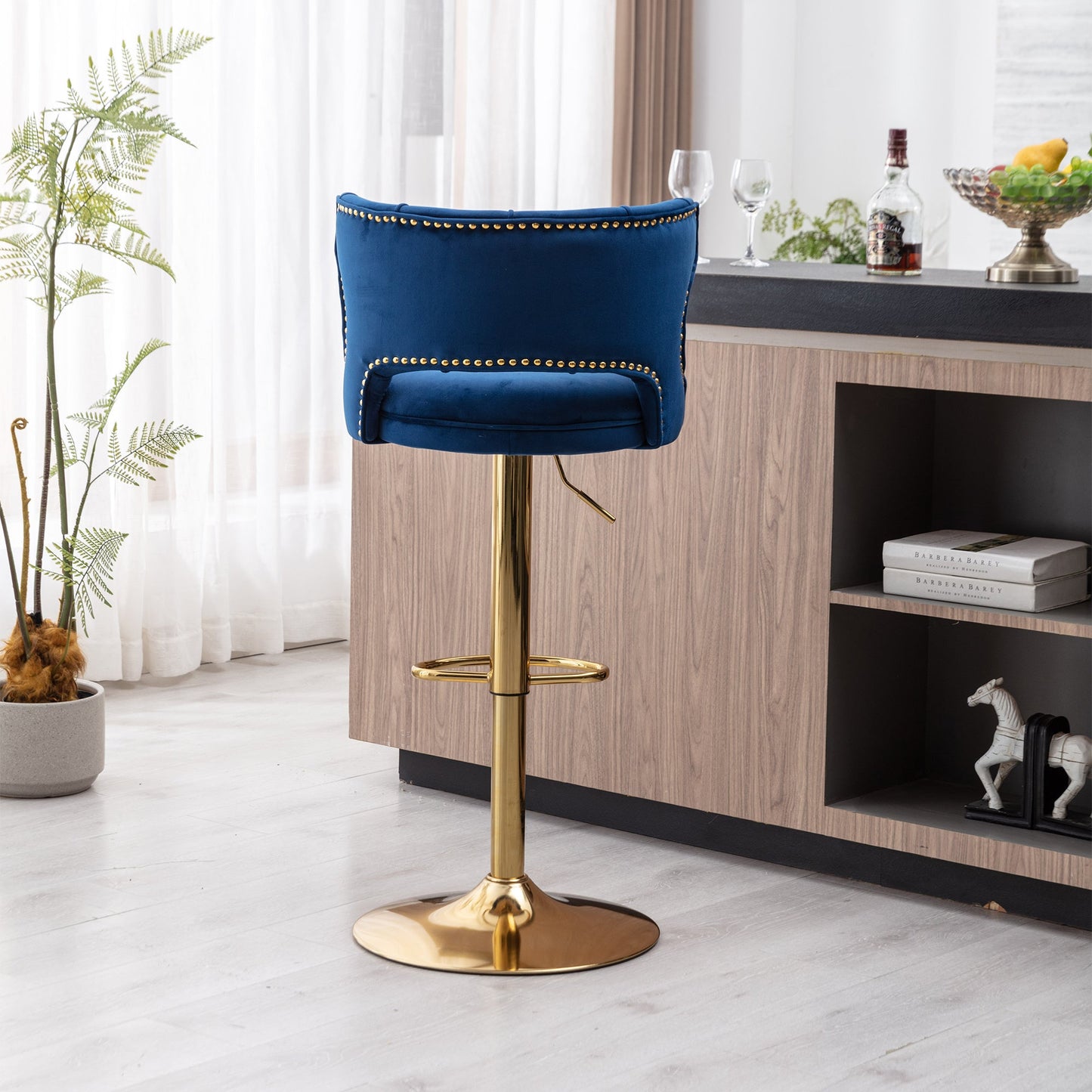 Set of 2 Modern Fashionable Velvet Bar Stools With Back and Footrest by Blak Hom