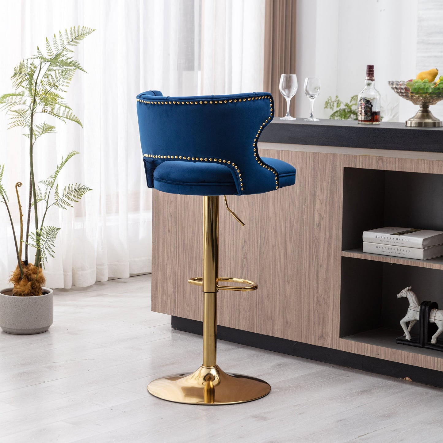 Set of 2 Modern Fashionable Velvet Bar Stools With Back and Footrest by Blak Hom