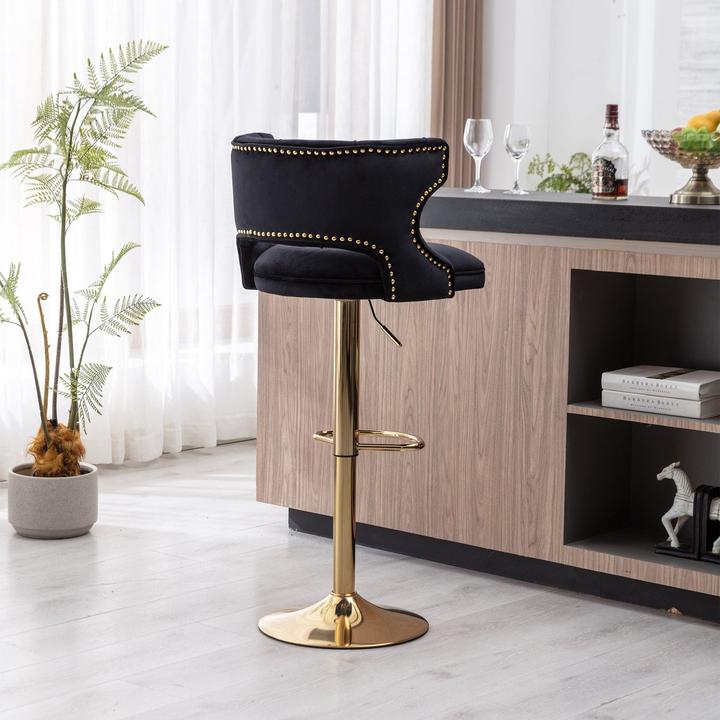 Set of 2 Modern Fashionable Velvet Bar Stools With Back and Footrest by Blak Hom