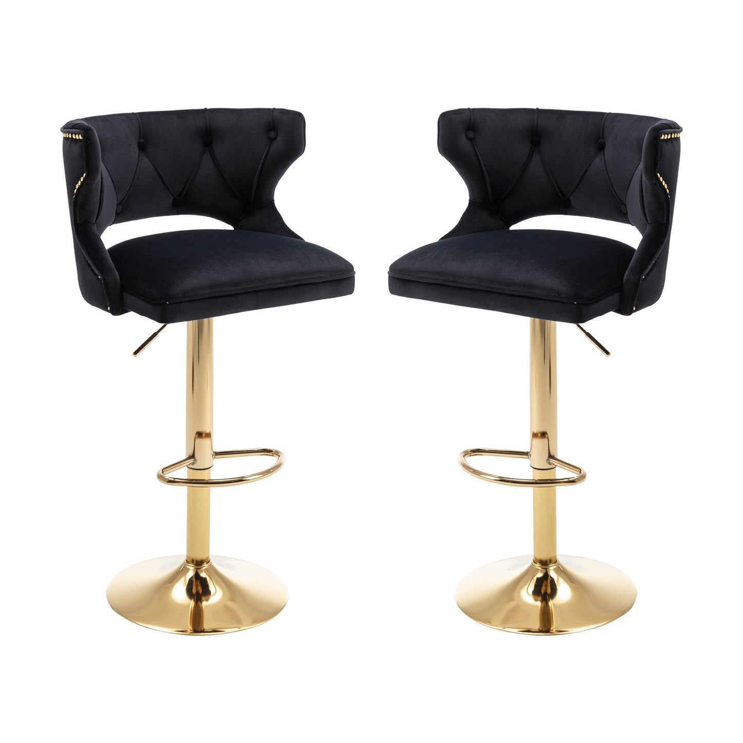 Set of 2 Modern Fashionable Velvet Bar Stools With Back and Footrest by Blak Hom