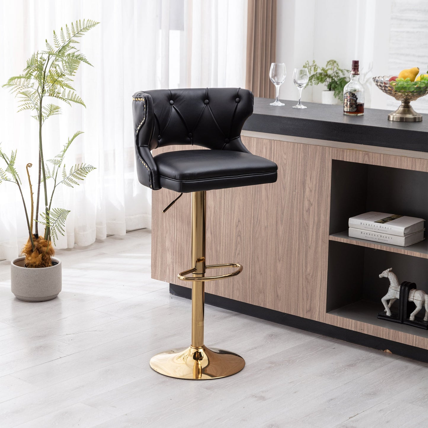 Set of 2 Modern Fashionable Velvet Bar Stools With Back and Footrest by Blak Hom