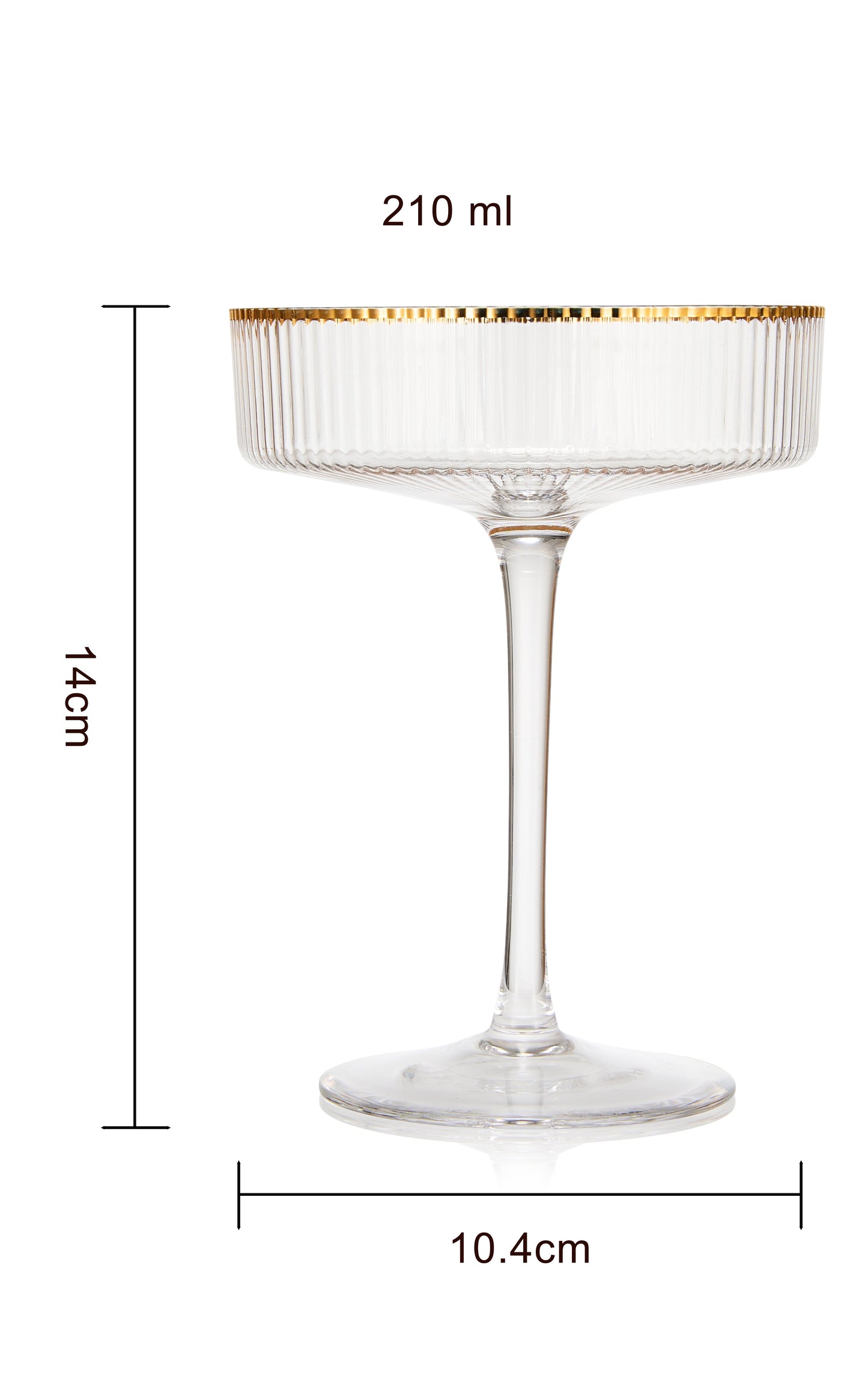 Ribbed Coupe Cocktail Glasses With Gold Rim- Set Of 2- 8 oz |