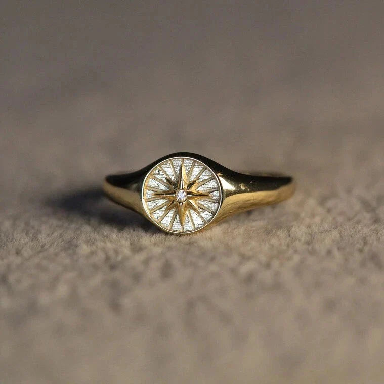 14k Natural Diamond Northern Star Gold Ring by VicStoneNYC Fine Jewelry