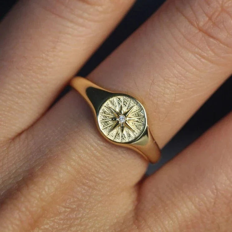 14k Natural Diamond Northern Star Gold Ring by VicStoneNYC Fine Jewelry