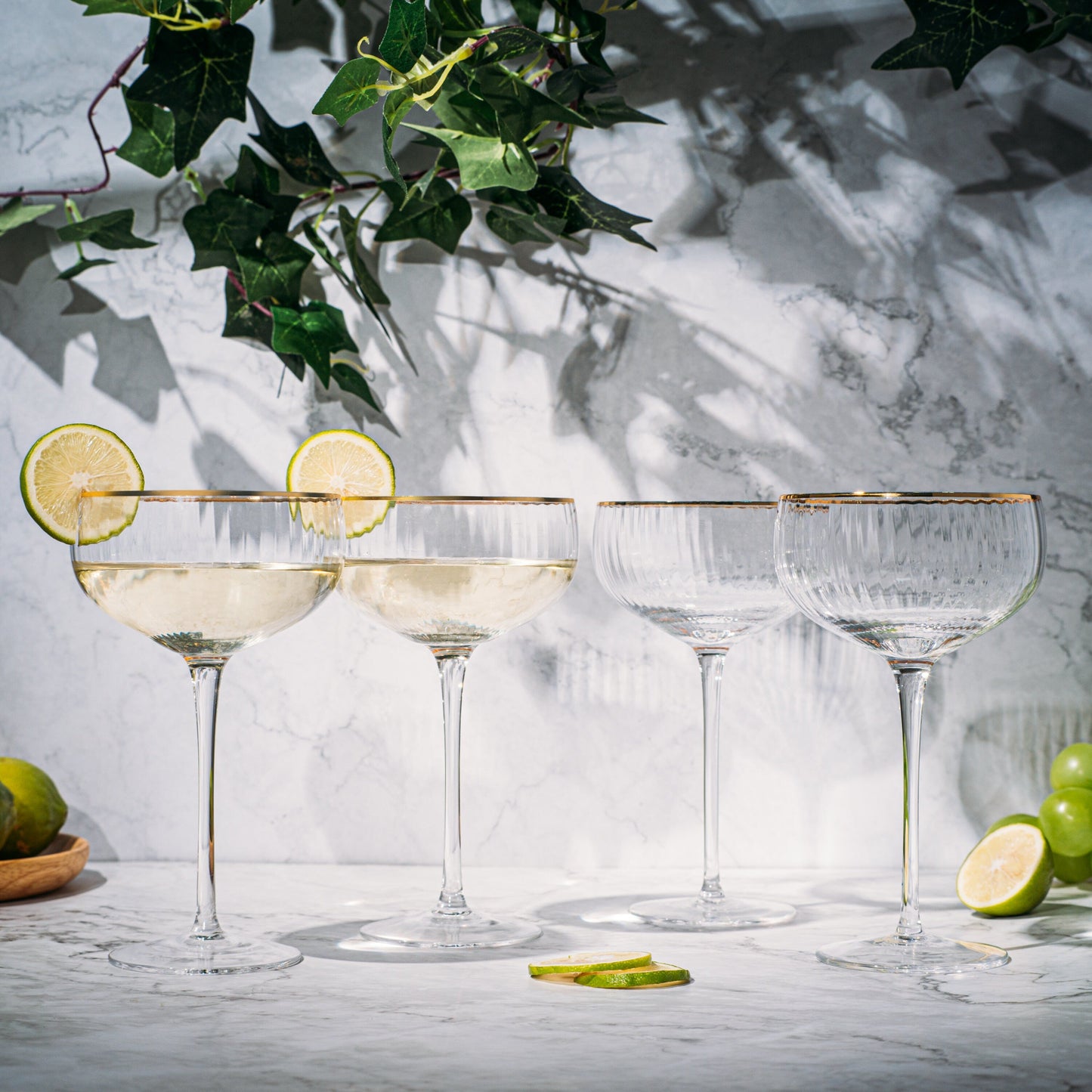 Gold Rim Coupe Glasses Set of 4 - 7 oz