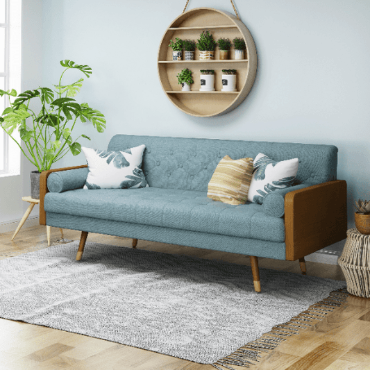 Mid Century Style Modern Sofa With Walnut Details