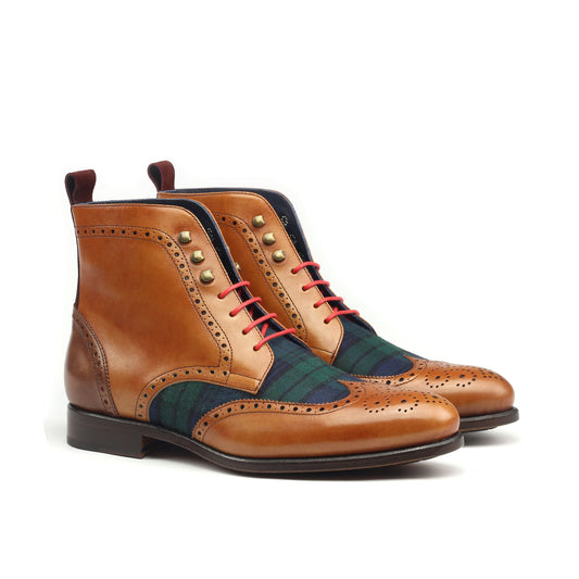 MANSA M. - Unique Handcrafted Golden Brown Military Style Brogue Boot by Le Ruux