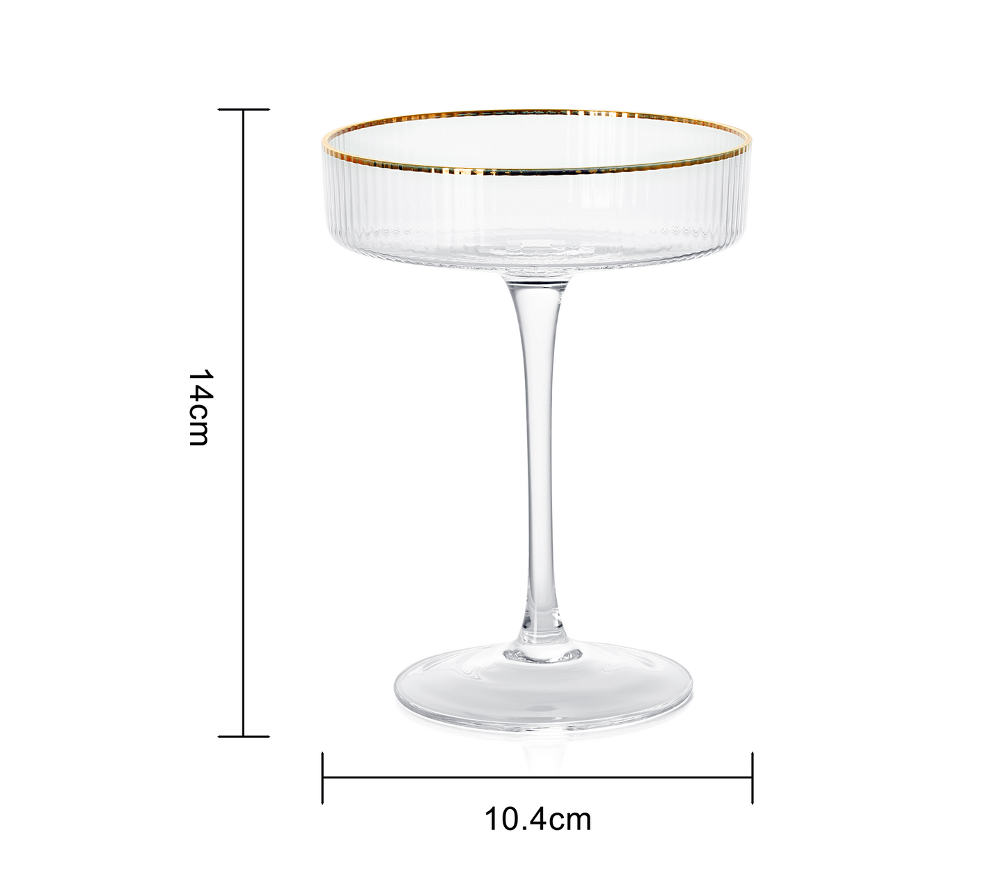 Ribbed Coupe Cocktail Glasses With Gold Rim- Set Of 4- 8 oz