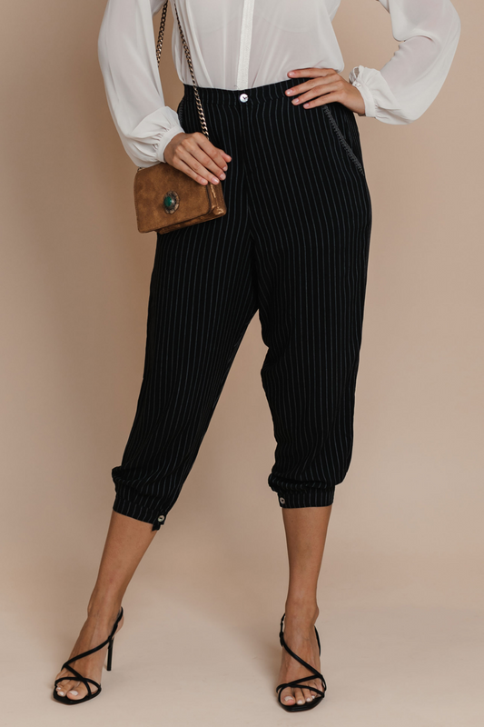 Pinstriped Pants with embroidered details by BYNES NEW YORK | Apparel & Accessories