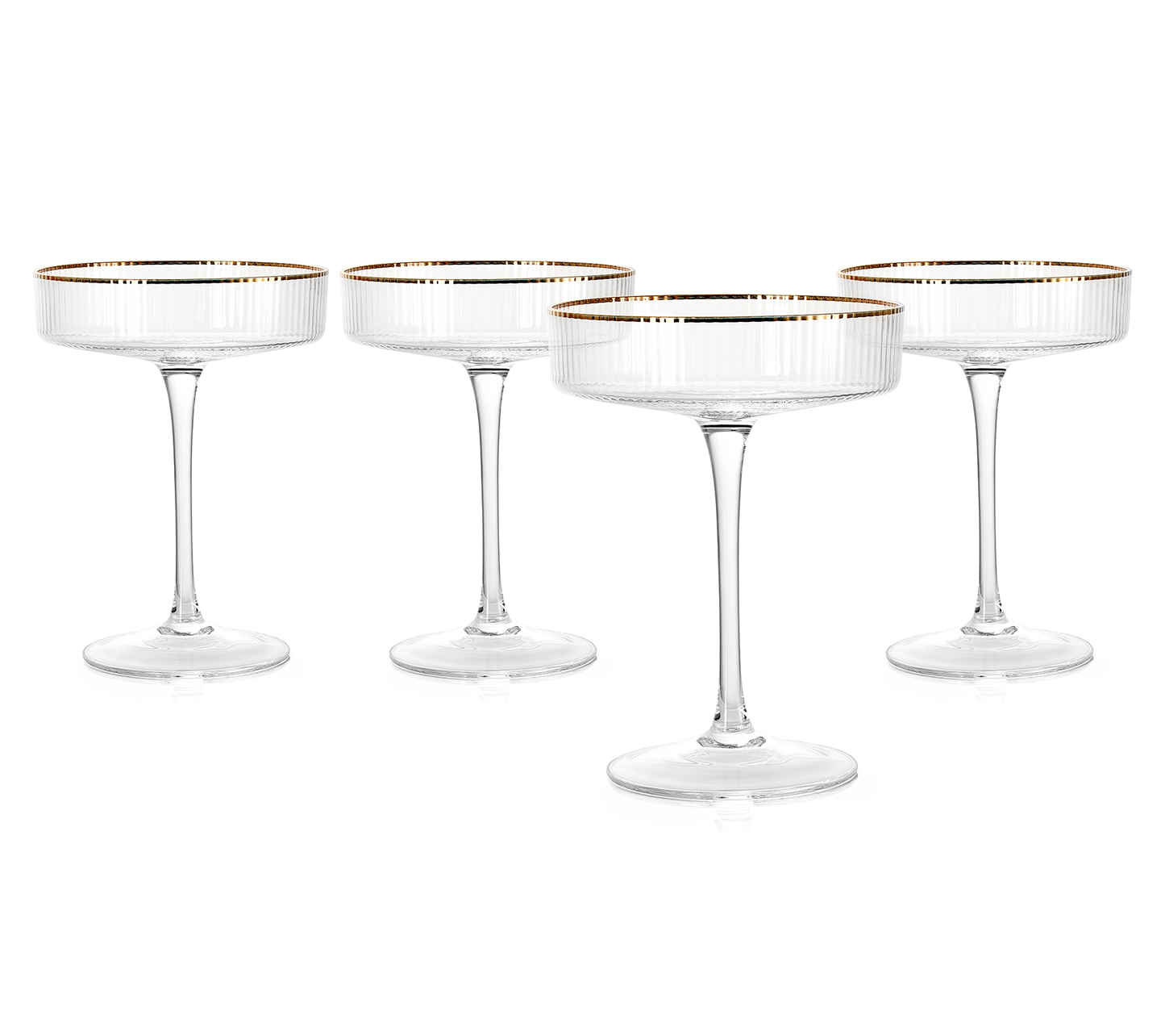 Ribbed Coupe Cocktail Glasses With Gold Rim- Set Of 4- 8 oz