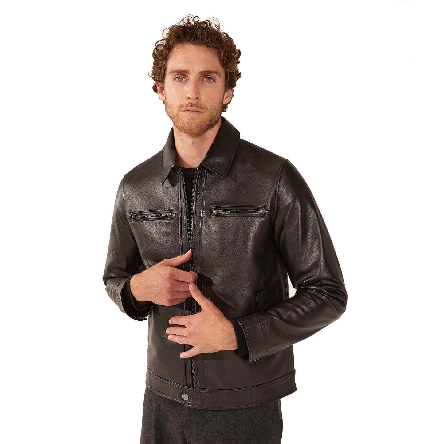 Santino Collared Zip Lambskin Leather Jacket by Italic