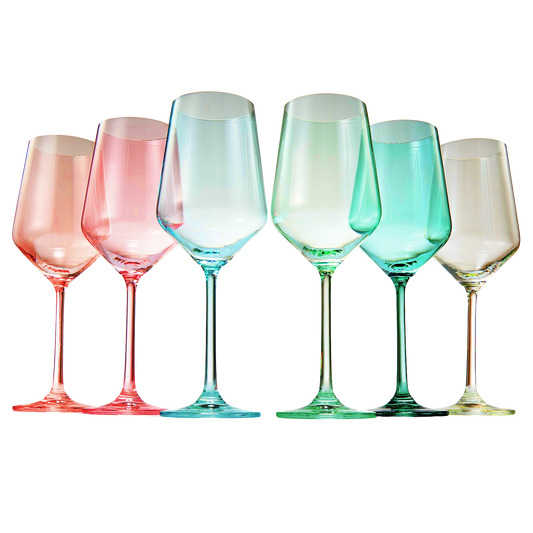 Colored Crystal Wine Glass Set of 6- 12 oz