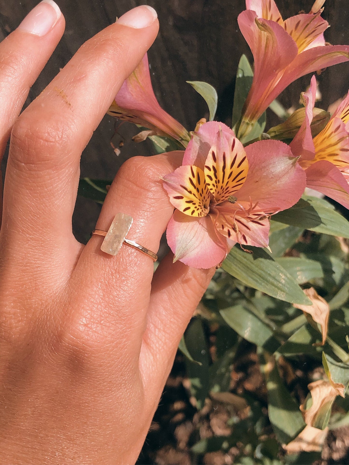 Hammered Vertical Bar Ring
