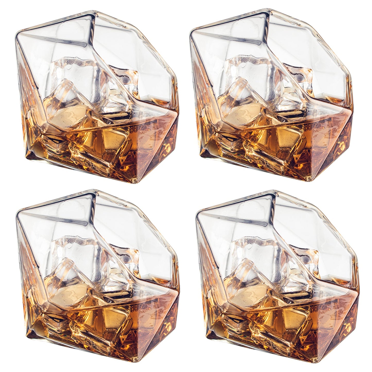 Diamond Decanter With 4 Diamond Glasses and Beautiful Mahogany Wooden Holder