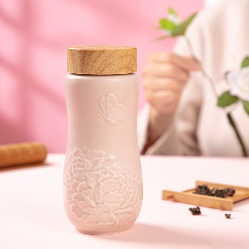 Golden Age Peony Ceramic Tea Tumbler