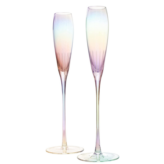 French Paris Collection Crystal Iridescent Champagne Glass Set Of 2