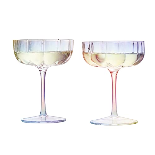 Iridescent Flower Elegant Champagne & Cocktail Coupes 7 oz Set of 2