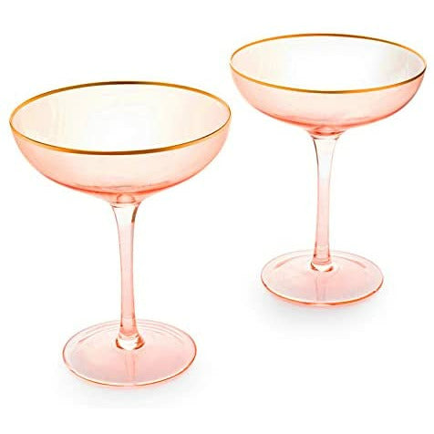 Gorgeous Gilded Pink Rim Coupe Glass 9 oz Set Of 2